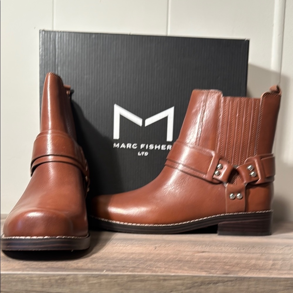 Marc Fisher Brown Ankle Boots with Decorative Strap